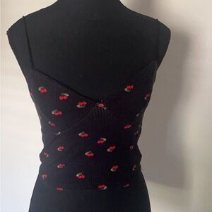 Cherry Print Black Top